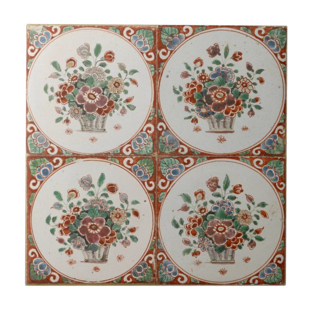 Padrão de Azulejos Florais de Terracotta Vintage (Frente)