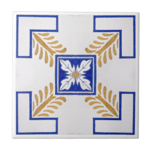 Padrão de Azulejos Portugueses Azulejo Amarelo Azu