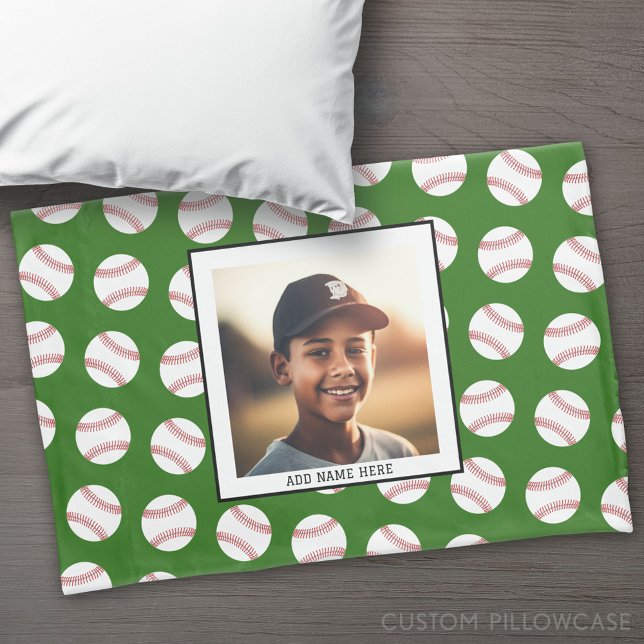 Padrão de beisebol com foto - Team Sports Green (Custom Pillowcase)