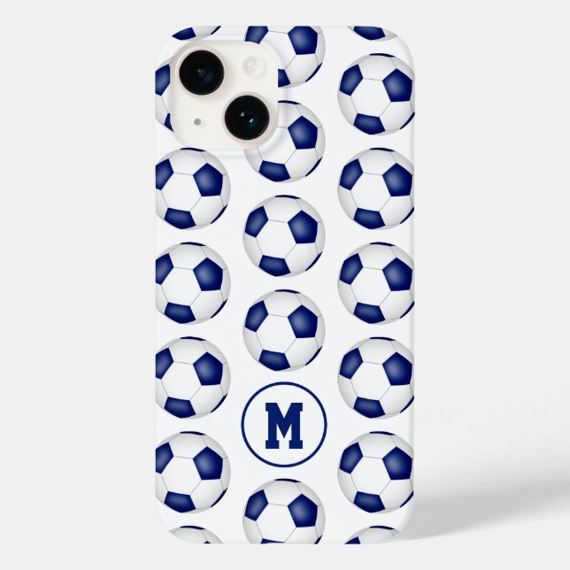 padrão de bolas de futebol branco azul monograma (Verso)