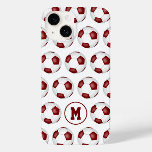 padrão de bolas de futebol branco maroon monograma