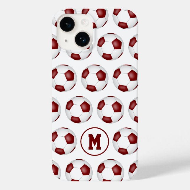 padrão de bolas de futebol branco maroon monograma (Verso)