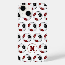 padrão de bolas de futebol preto maroon monograma