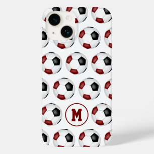 padrão de bolas de futebol preto maroon monograma
