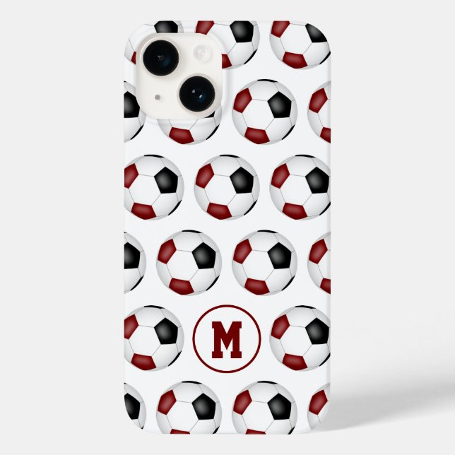 padrão de bolas de futebol preto maroon monograma (Verso)