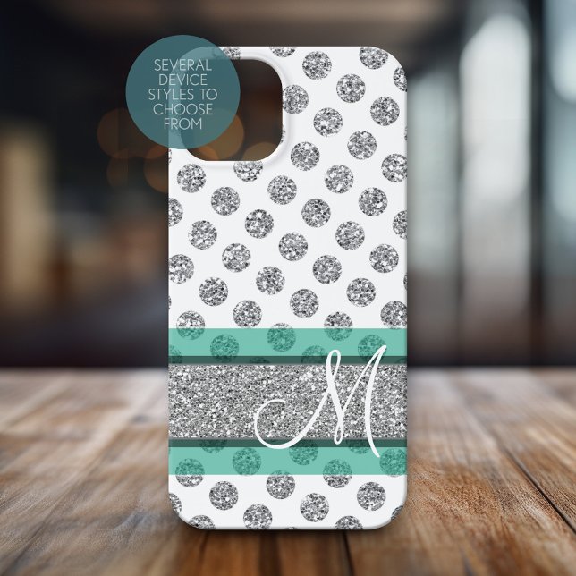 Padrão de Bolinhas de brilho prateado com monogram (Personalized Phone Case with Huge Monogram)