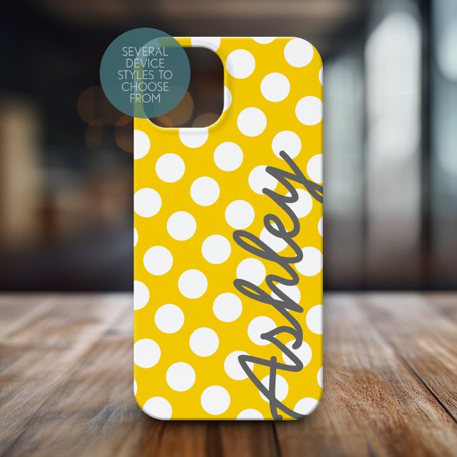 Padrão de Bolinhas de tendência com nome - cinza a (Personalized Phone Case with Polka Dots and Custom Name)