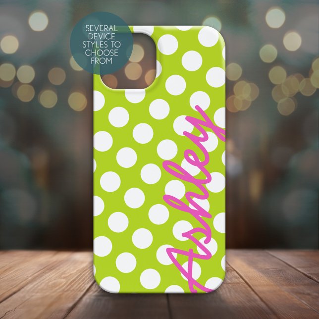 Padrão de Bolinhas de tendência com nome - cor-de- (Personalized Phone Case - Many Device Styles to Choose From)