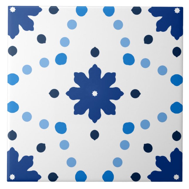 Padrão de Bolinhas Florais Azul e Branco (Frente)
