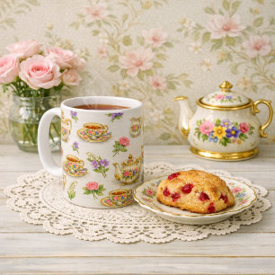 Padrão de bule e xícara de chá floral vintage