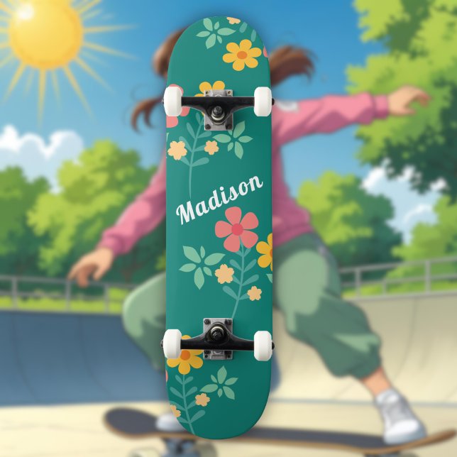 Padrão de Buquê Daisy Vintage no skate verde (Criador carregado)