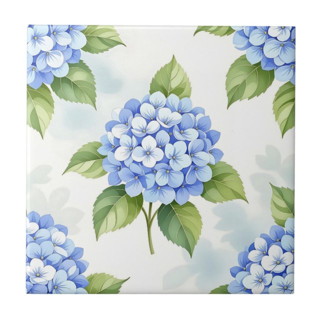 Padrão de Buquê de Hortênsia Azul Pastel (Frente)