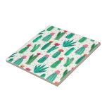 Padrão de Cactus Flutuante De Caqueira Cuta<br><div class="desc">Este azulejo cerâmico/trivet personalizado apresenta um padrão de cacto fluido,  doce,  encantador e esbranquiçado.</div>