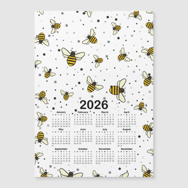 Padrão de Calendário 2026 com Abelhas e Pontos (Frente)