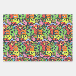 Padrão de Caractere de Kawaii Colorido Quirky