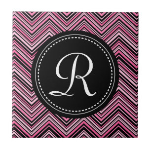 Padrão de Chevron Preto-Cor-de-Rosa Monograma