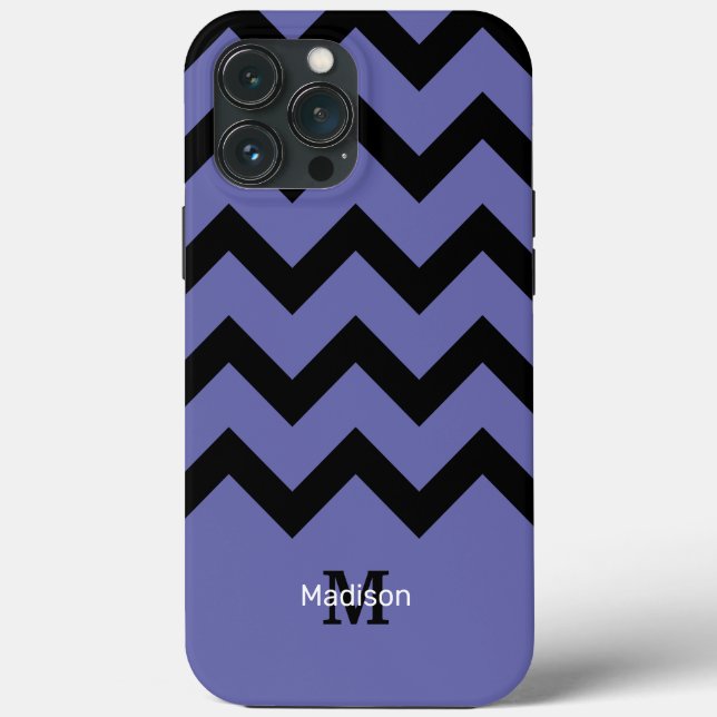 padrão de Chevron Preto violeta Monograma (Verso)