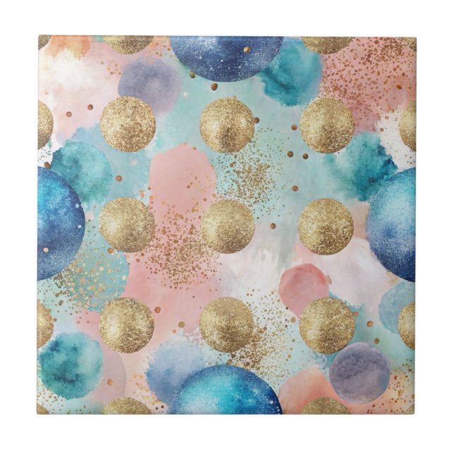 Padrão de Círculo Dourado e Azul com Acentos de Gl (Frente)