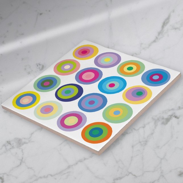 Padrão de Círculos Coloridos Moderno de Meados do  (Modern Mid Century Colorful Circles Pattern Ceramic Tile)