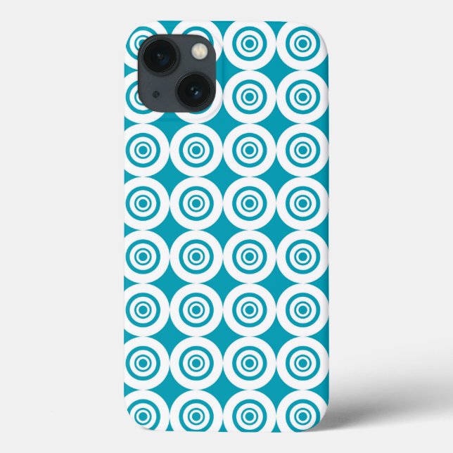 Padrão de Círculos Concêntricos Aqua e Branco (Verso)