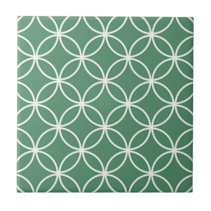 Padrão de Círculos Sobrepostos Verde Sage Branco