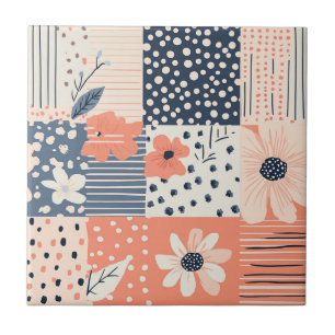 Padrão de Colcha de Patchwork Floral Coral Marinho