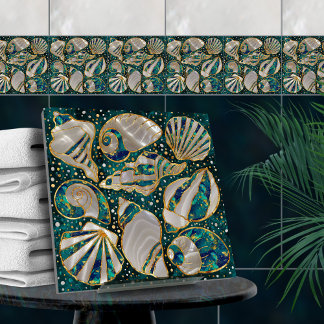 Padrão de conchas - mármore aqua, pérola e ouro