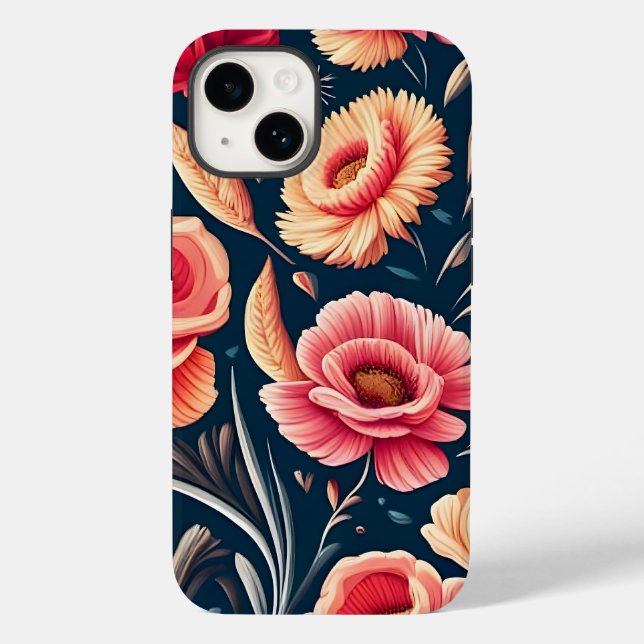 Padrão de cor-de-rosa, laranja e flor vermelha (Verso)