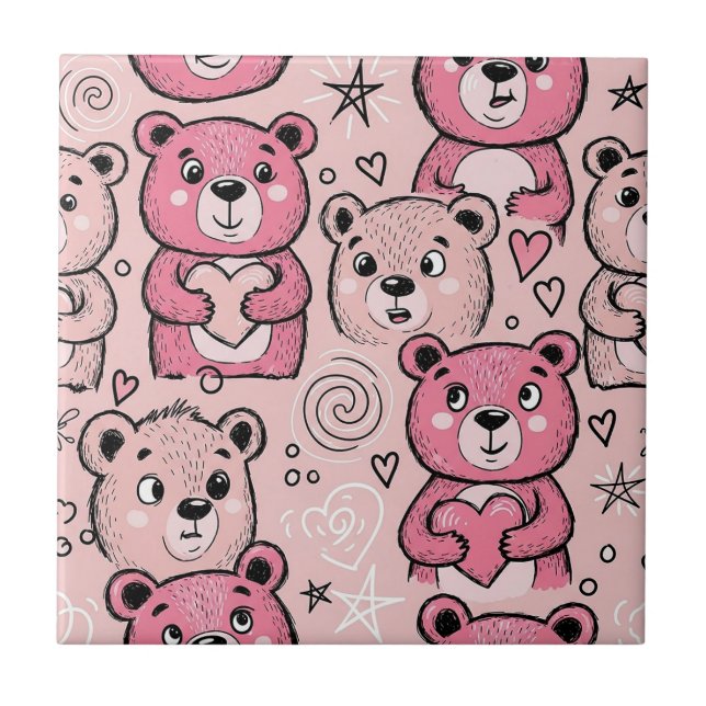 Padrão de Coração de Urso de Pelúcia Pastel (Frente)