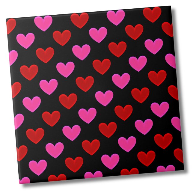 Padrão de Coração Moderno Simples (Cute Bright Modern Black Pink Red Heart Pattern Ceramic Tile)