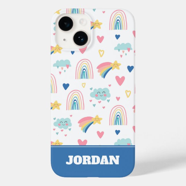 Padrão de Corações e Nuvens do Arco-Íris Cuto (Verso)