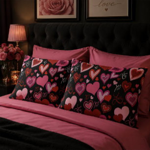 Padrão de Corações Vermelhos e Rosas Pretos Amor