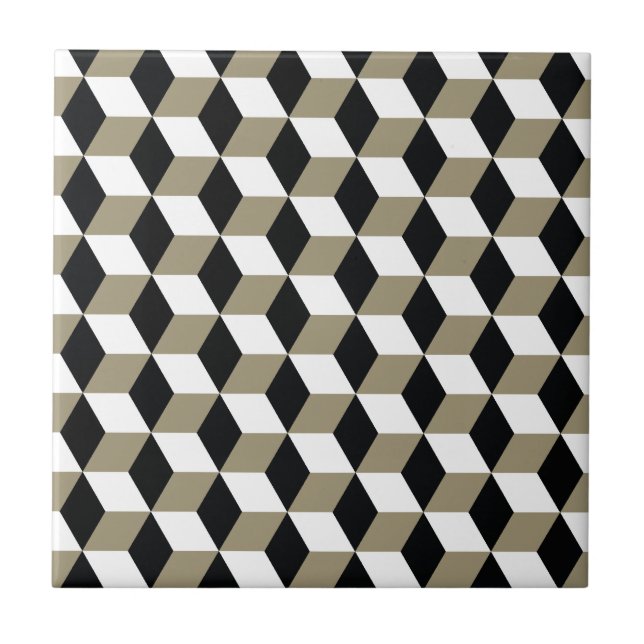 Padrão de Cubos 3D Preto e Branco do Khaki (Frente)