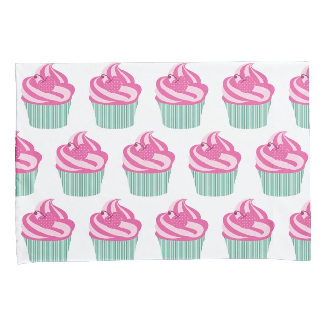 Padrão de Cupcakes Rosa Fofo Rosa Pastel e Branco (Frente-Direita)