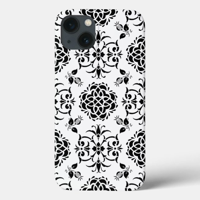 Padrão de damasco estilo vintage preto e branco (Verso)