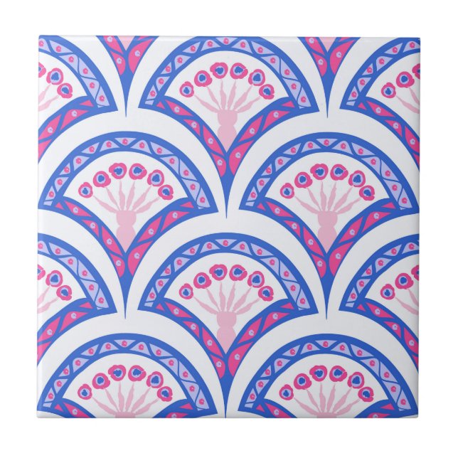 padrão de damasco floral azul (Frente)