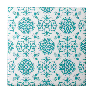 Padrão de Damasco Floral em Água e Branco