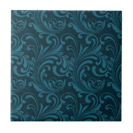 Padrão de damasco floral em azul-teal escuro