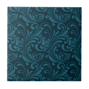 Padrão de damasco floral em azul-teal escuro