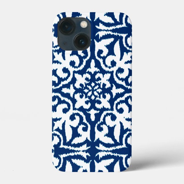 Padrão de damasco Ikat - Azul Cobalto e Branco (Verso)
