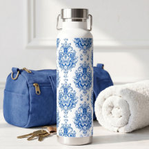 Padrão de Damasco Mediterrâneo Azul Branco Elegant