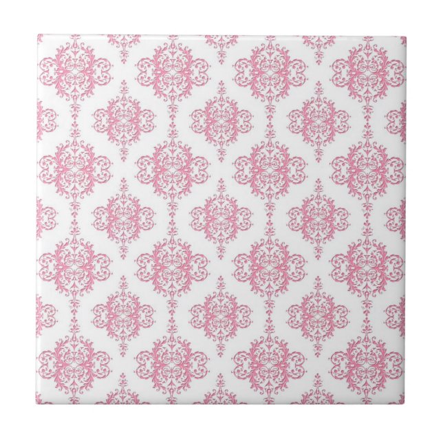 Padrão de Damasco Rosa e Branco (Frente)