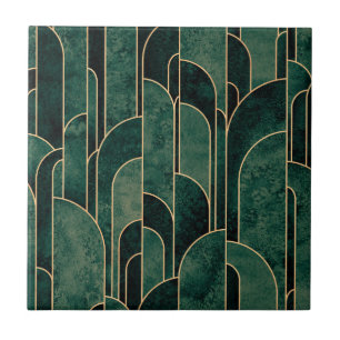 Padrão de Deco de Arte Dourada e Verde Luxuoso