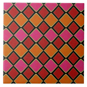 Padrão de Diamante Harlequim Vibrante em Vermelho,