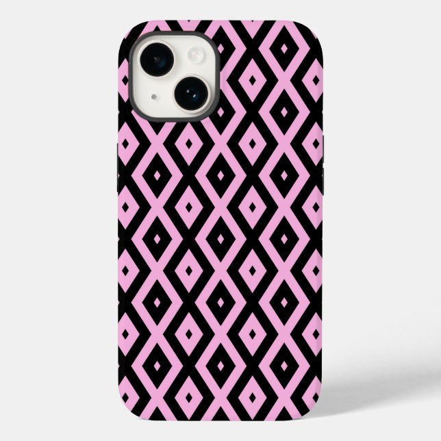 Padrão de diamante rosa pálido e preto (Verso)