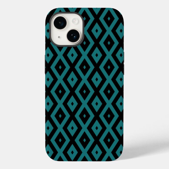 padrão de diamante verde-azulado e preto (Verso)