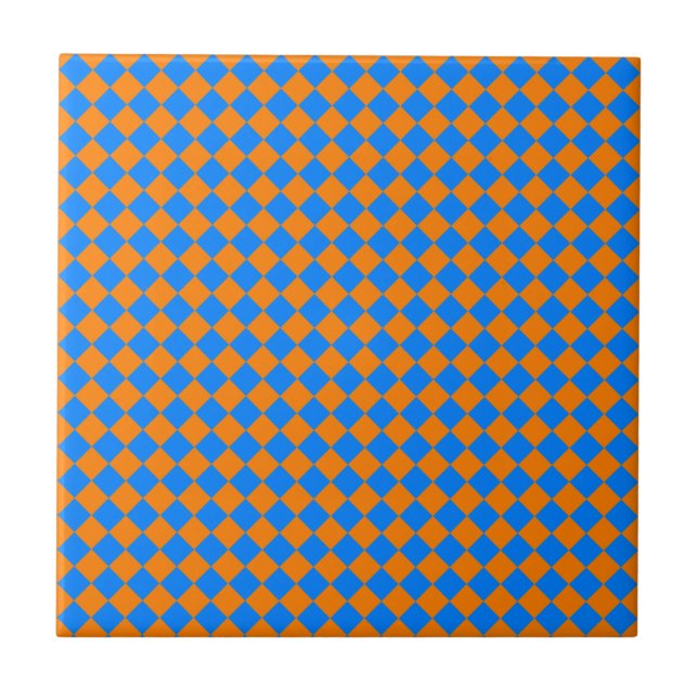 Padrão de Diamante Xadrez Laranja Azul (Frente)