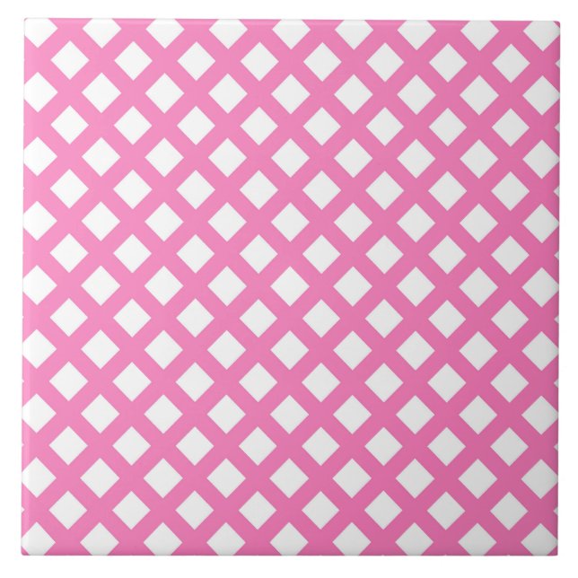 Padrão de Diamante Xadrez Rosa Branco (Frente)