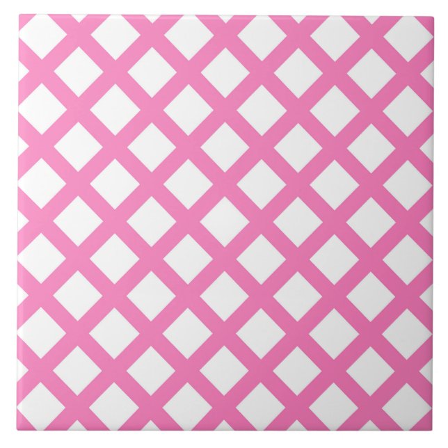 Padrão de diamante xadrez rosa e branco (Frente)