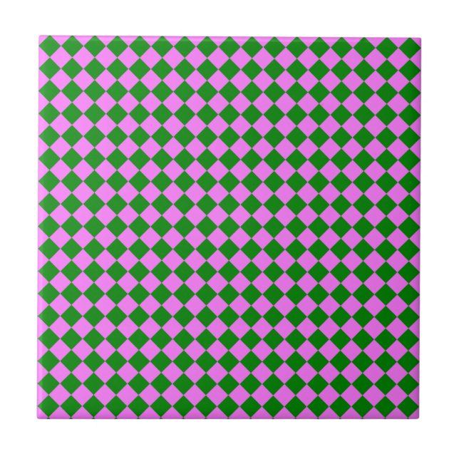 Padrão de Diamante Xadrez Rosa Verde (Frente)